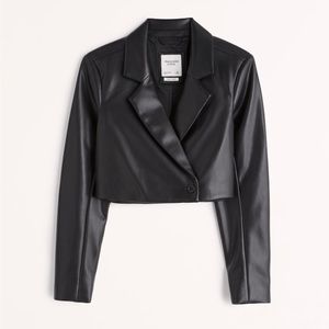 Cropped black leather blazer